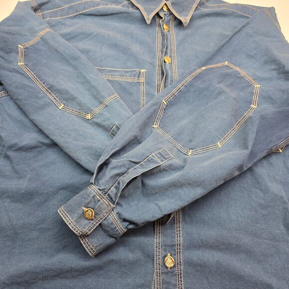 VTG 90s Versace Jeans Couture Medusa Button Down Shirt Chambray Men Large - Picture 8 of 13